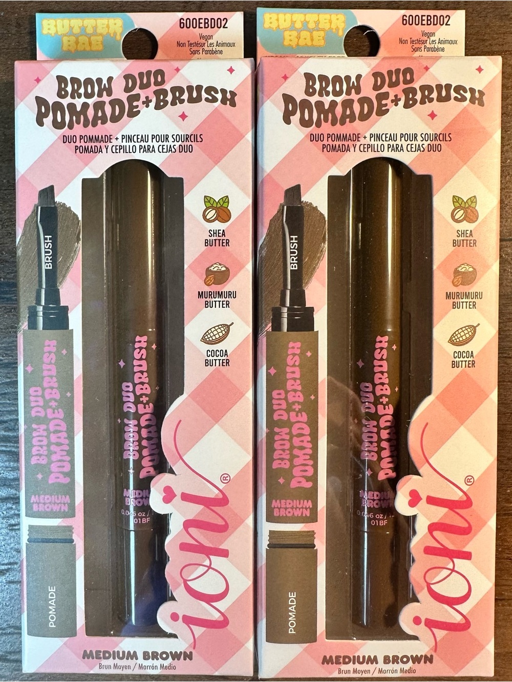 IONI Butter Bae Brow Duo Pomade + Brush Medium Brown Long Wear Brow 2Pk BNIB